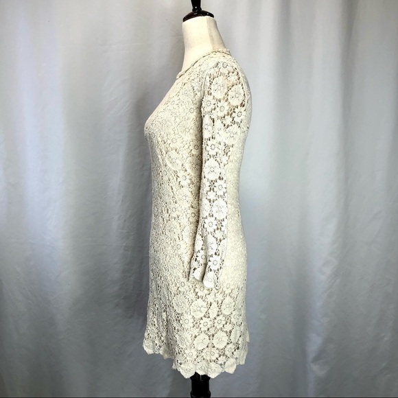 Zara Trafaluc cream off white lace minidress 3/4 sleeves open back bodycon S - Picture 6 of 9
